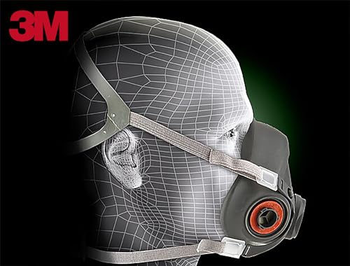 3M Half Facepiece Reusable Respirator 6100, NIOSH, Four-Point Harness, Comfortable Fit, Dual Airline Supplied Air Compatible, Bayonet Connections, Painting, Sanding, Cleaning, Small - style: Small