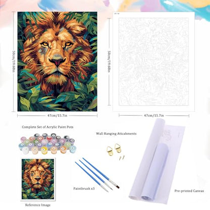 Natuyalo Paint by Numbers Kit for Adults Beginners, 16x20 Inch Canvas Painting by Number Drawing Paintwork with 3 Pcs Paintbrushes Acrylic Pigment, Lion in the Jungle - color: ART-06