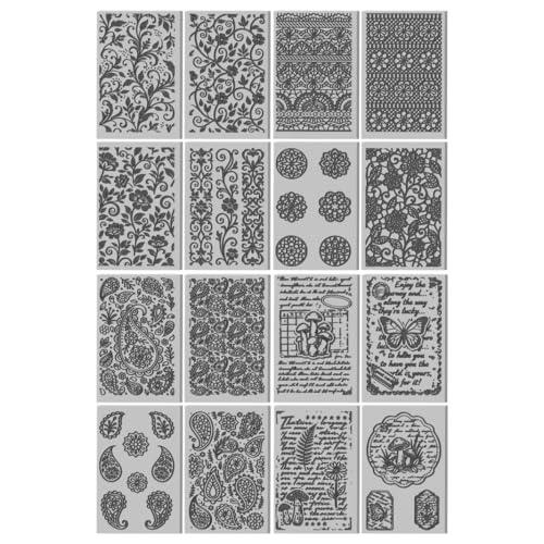 16 Sheets 16 Styles Lace Flowers Polymer Clay Texture Mat Paisley Patterns Clay Modeling Pattern Pad Vintage Vines Texture Sheets for Making Earrings Jewerly Tools, 4×2.6 inch - style: Lace Flowers