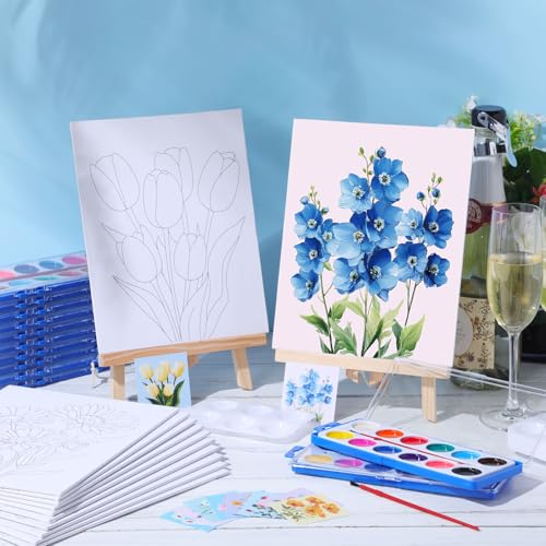 Ctosree 12 Sets Pre Drawn Canvas Kit for Painting Adults Sip and Paint Kit Art Pre Printed Canvas Bulk for Adult Date Night, Art Party & Holiday Gift(Vivid Flower,8 x 10 in) - size: 8 x 10 in, style: Vivid Flower