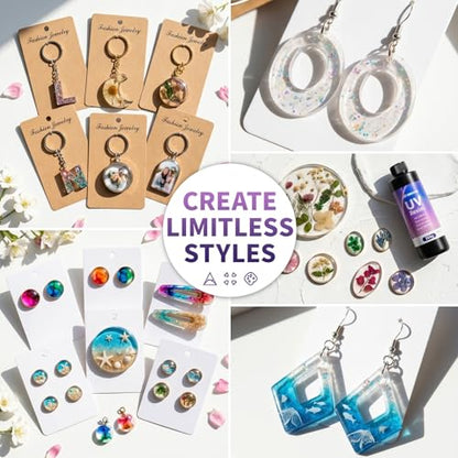 SHORE RESIN 250g UV Resin Kit with Light, Jewelry Starter Set | Includes UV Lamp, Silicone Molds, Glitter, Dried Flowers and Tools for Earrings, Keychains and Crafts - size: 250g