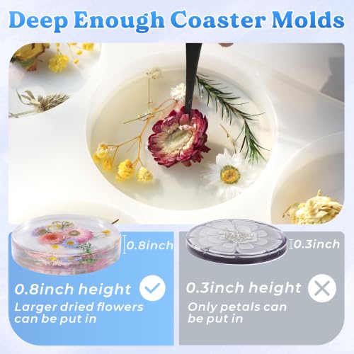 LET'S RESIN 2Pack Deeper Resin Coaster Molds, 4 Inches Large 12 Cavity Silicone Molds for Resin and Flower Preservation, Square/Round Epoxy Coaster Molds for Cups Mats, DIY Craft - size: Square&Round