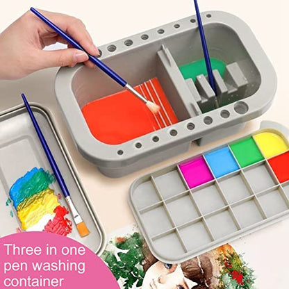 Oil Paint Brush Cleaner with Palette Tray, Paint Cups with Lids, Brush Holder, Multifunction Painting Holder and Organizer for Painting Cleaning(Grey)
