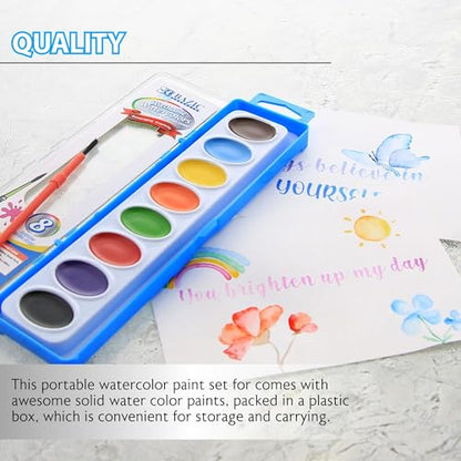 BAZIC PRODUCTS 8-Color Semi-Moist Watercolor Set with Brush | brush in a storage case for kids and school art