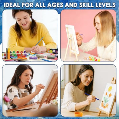 20 Set Acrylic Paint Canvas Set, 4 inches Mini Art Painting Supplies Kit with 6 Colors Acrylics Paint Table Wood Easel Canvas Panels Paint Brushes Palette for Beginner Artist Adults Birthday