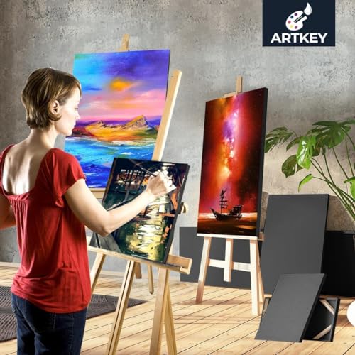 Artkey 6-Pack Black Canvas, 8x10 Inch, Triple Primed, Acid-Free, 100% Cotton, For Acrylics, Oil, Watercolor Paints - size: 8"X10"(6-PACK)