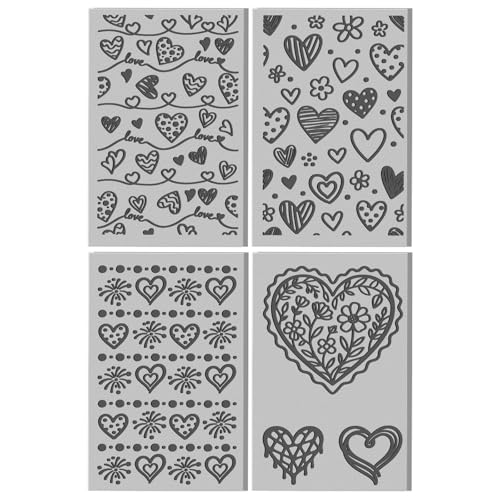 4 Sheets Heart Pattern Polymer Clay Texture Sheet Artistic Lines Patterns Rubber Texture Mat for Polymer Clay Making Earrings Jewelry DIY Crafts 4 × 2.5 Inch - style: Heart Pattern