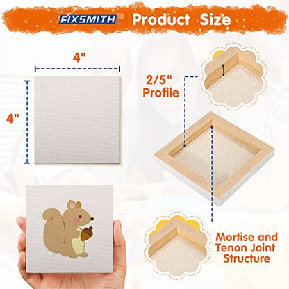 FIXSMITH Mini Stretched Canvas for Painting - 24 Pack 4 x 4 Inch, 2/5” Profile Small Square Canvases, 100% Cotton Blank Canvas, Home Decor Project, Art Supplies for Acrylic Oil Painting - size: 4"X4"