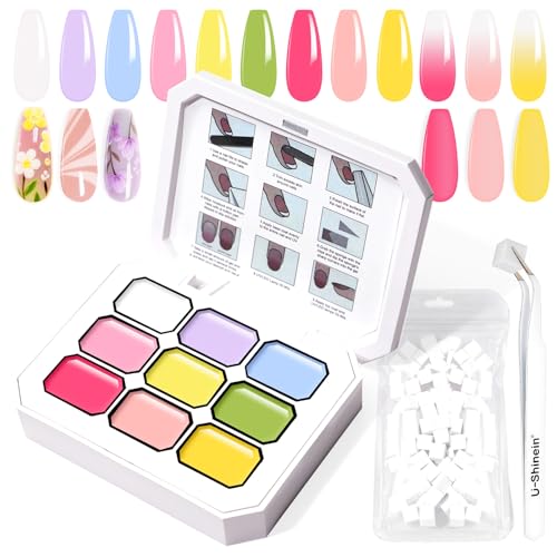 Gradient Painting Gel, 9 Bright Macaron Colors Ombre Gel Nail Polish Spring Summer Soft Pink light Blue for Pigment Pat Nails Aura Nails French Manicure Soak Off UV Fairy Spring Set - color: Fairy Spring set