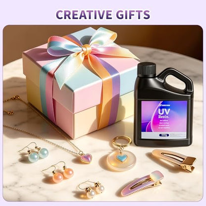 SHORE RESIN 500g UV Resin Kit, Crystal Clear UV Resin | Fast-Curing UV Resin with Gloss Finish for Jewelry Making, Coating, Casting and DIY Crafts - size: 500g