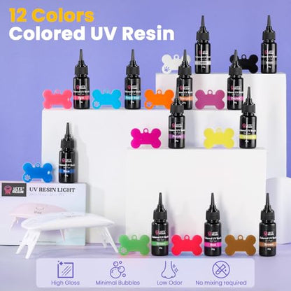 LET'S RESIN 30g UV Resin Kit with Light and 12-Color UV Resin with All-Inclusive Keychain Making Kit