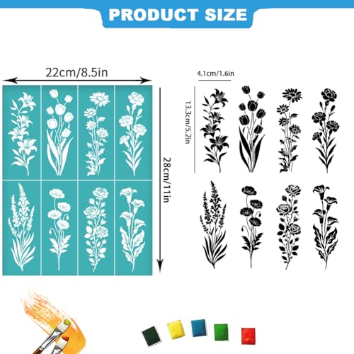 2 Sheets Silkscreen Stencil, Flowers Plants Printing Stencils Templates Reusable Self-Adhesive Silk Screen for Painting on Wall, Wood, T-Shirt, Fabric, Home Craft Decor, 8.7x11Inch - style: Plants