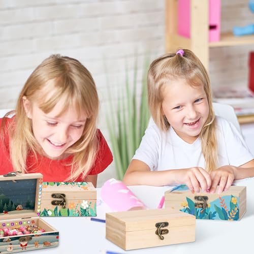 Hoemwarm 24 Pack Unfinished Wooden Box DIY Treasure Box | Treasure Chest With Hinged Lid 6 x 4 x 2 Inch, DIY Craft Keepsake for Kids, Gift, Home Decor
