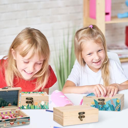 Hoemwarm 24 Pack Unfinished Wooden Box DIY Treasure Box | Treasure Chest With Hinged Lid 6 x 4 x 2 Inch, DIY Craft Keepsake for Kids, Gift, Home Decor