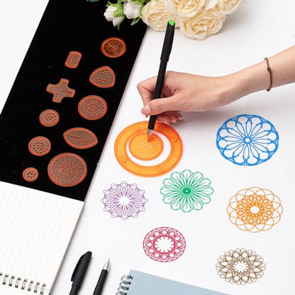 Chivao Spiral Art Kit Circle Stencils Drawing Tool Gear Geometric Ruler Circle Template Drawing Kit Plastic Spiral Curve Stencils with Pens Paper for Back to School Gifts DIY Crafts Sketch(Vivid) - style: Vivid
