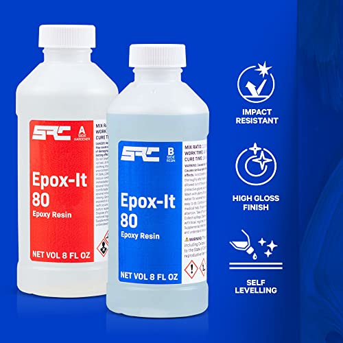 SPRESIN Epox-It 80 Clear Epoxy Resin Kit 16 Oz (8 Oz Part A + 8 Oz Part B) for Beginners and Experts, Epoxy Coating, Bar Top, Countertop, Tabletop, Crystal Clear Formula, Jewelry Art, Laminating - size: 16 oz