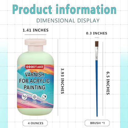 GOODTAKE Varnish for Acrylic Painting, Polycrylic Clear Gloss, Gloss Varnish for Clay, Acrylic, Paint, Diamond Painting, Wood - Non-Yellowing, Non-Toxic, Polyurethane Clear Gloss (Clear, 4 Ounces) - size: 4 Ounces