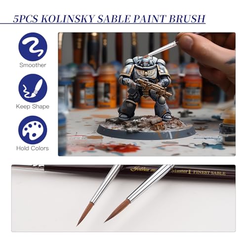 Kolinsky Sable Miniature Paint Brushes - Golden Maple 7pcs Detail Paint Brushes Drybrushes for Acrylic Watercolor, Small Fine Detail Paint Brush Set for Mini Paints (red) - color: Red