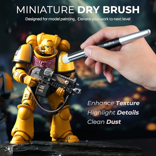 Nicpro Miniature Paint Brushes Drybrush - 31PCS Model Paint Brush Set for Acrylic Oil Watercolor, Detail Paint Brush Dry Brush for Model, Miniature Painting, Paint by Numbers, Craft - with Container - style: 31 Pack (Detail+Drybrush)