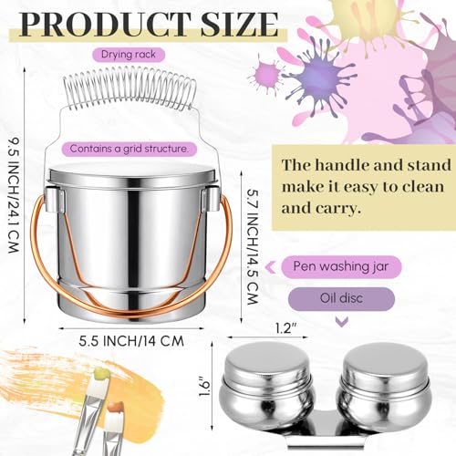 2 Pcs Paint Brush Cleaner Set Stainless Steel Double Dipper Palette Cup Paint Brush Portable Washer Holder for Oil Cleaner Kits(Straight Shape,Jumbo) - size: Jumbo