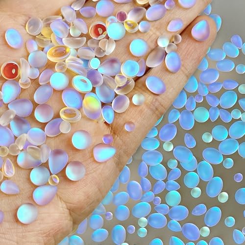 100Pcs Mix Shape Size Translucent Blue Tears Nail Rhinestones Flatback Rhinestones Multi Shapes Sizes Nail Design Circular Droplet Nail Crystals Nail Diamonds for DIY Jewelry Making Craft Supplies - color: off-white