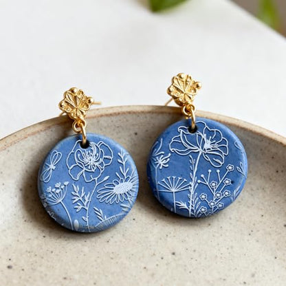 4 Sheets Flowers Pattern Clay Texture Mat Branches Polymer Clay Texture Sheets DIY Tools for Pottery Earring Jewelry Making Stamp Engraving Machines, 3.9x2.6inch - style: Flowers