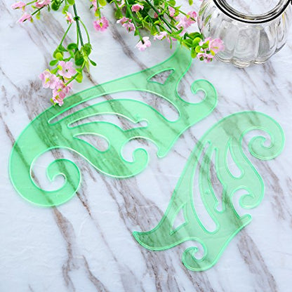TecUnite 6 Pcs French Curve Ruler Set, Clear Green Plastic Curve Templates for Drawing, Drafting, Sewing Pattern Making, Fashion Design and Art Craft Projects