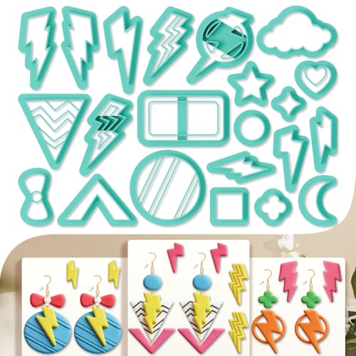 22Pcs Lightning Polymer Clay Cutters Geometric Polymer Cutter for Clay Earrings Making Festival Jewelry DIY - color: Lightning