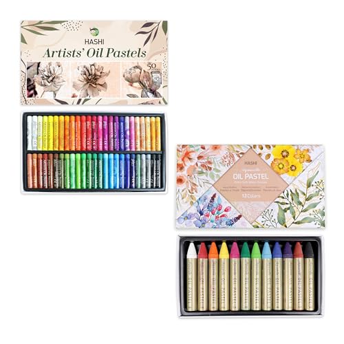 HA SHI Soft Oil Pastels Set (50 Sticks, 48 Colors) Water Soluble Oil Crayon 12 Color