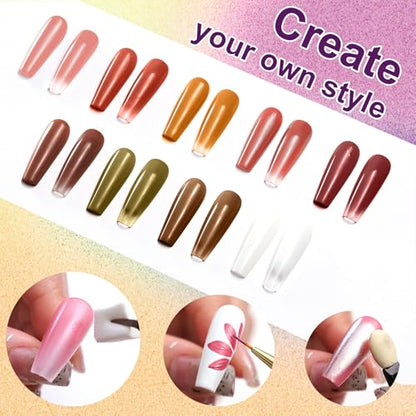 Gradient Painting Gel, 9 Colors Ombre Gel Nail Polish Dark Beown Green for Pigment Pat Aura Nails, French Manicure DIY Nail Art Long Lasting Soak od UV Home Salon Palette Ancient City - color: Ancient City