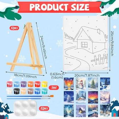 Zhanmai 72 Pcs 12 Sets Sip and Paint Kit Pre Drawn Canvas for Painting 8" x 10" Paint Party Canvas Painting Pre Printed Canvases for Party DIY Virtual Adult's Date Night(Winter Sonw) - style: Winter Sonw