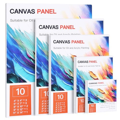 FIXWAL Canvas Boards for Painting 10 Pack, with 8x10, 9x12, 11x14, 5x7, 4x4 Canvases for Painting Art Paint Canvas Panels Gesso Primed Acid-Free 100% Cotton White Blank Flat Canvas Boards - style: 10Pack