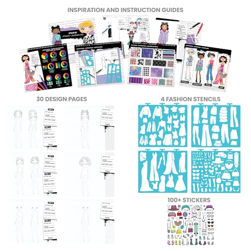 Fashion Angels Streetwear Design Portfolio, Includes 30 Sketch Sheets, Stencil Sheets, Stickers & Inspiration Guide, Ideal Drawing Kit for Girls Ages 6+ - color: Streetwear Design