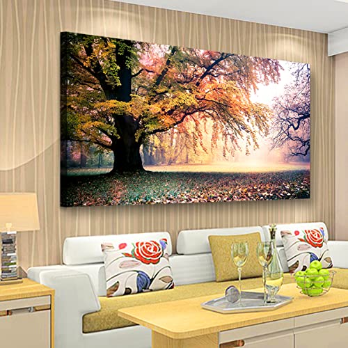 Tree of Life Wall Art Canvas Prints Natural Landscape Picture Home Decor Colorful Forest Paintings for Living Room Bathroom Bedroom Kitchen Decorations 24x48 Wooden Frames Artwork Easy Hanging - color: pink tree colorful forest, size: 48"L x 24"W