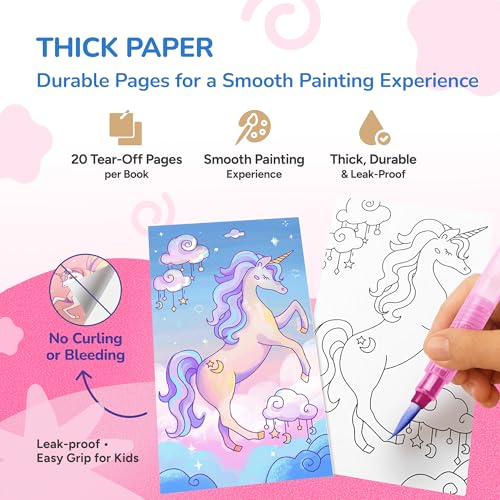 JoyCat Pocket Paint with Water Coloring Books for Kids, Art & Craft Activity Toy Set, Creative Travel & Home Painting Kit, Gifts for Girls & Boys Ages 3-8 (Magical Pony) - style: 1 Pack - Magical Pony
