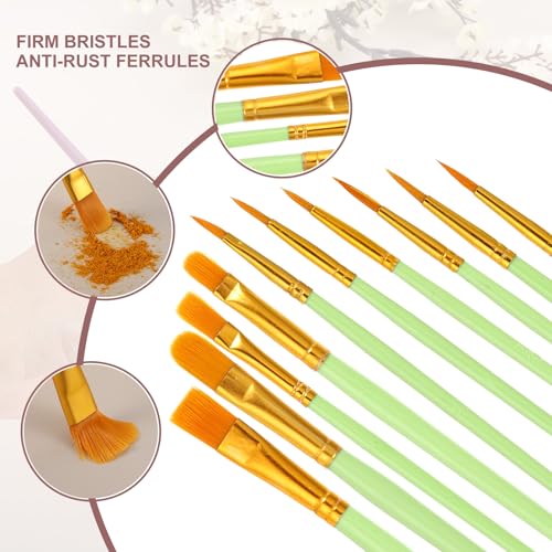 PATIKIL Paint Brushes Set, 100Pcs Acrylic Paint Brush Nylon Hair for Watercolor Oil Painting Miniature Detailing Rock Painting, Green - color: Green