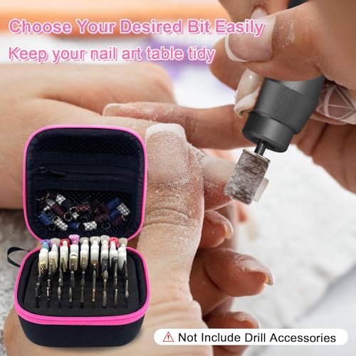 81 Holes Nail Drill Bit Holder (ONLY CASE),Dustproof Portable Organizer Storage Bag with Large Mesh Pocket & High Density Foam to Avoid Slipping & Scratches, Nail Bits Professional Manicure Tools,Pink - color: Pink