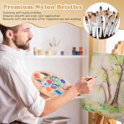 26 PCS Artist Paint Brushes for Acrylic, Professional Paint Brush, Nylon Bristles with Round, Filbert, Angle, Flat, Fan, Detail Brush, for Acrylic, Oil & Watercolor (Rosewood)