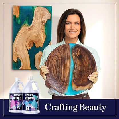Epoxy Resin Kit 2 Gallon (1 Gal Resin + 1 Gal Hardener) Art Resin Epoxy Craft Kit Gift - Non-Toxic, Crystal Clear, Odor-Free, UV Resistant, High Gloss (2gal) - size: 2gal