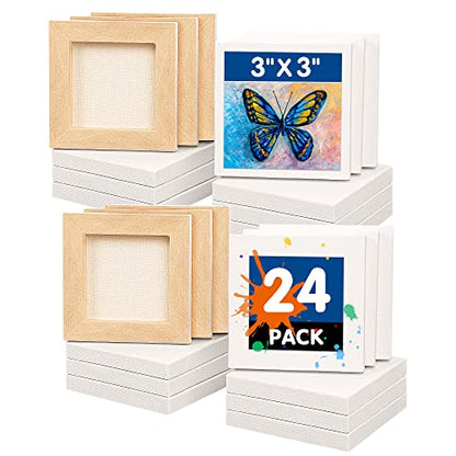FIXSMITH Mini Stretched Canvas - 24 Pack 3 x 3 Inch, 2/5” Profile Small Square Canvases, 100% Cotton Art Primed Little Blank Canvas, Home Decor Project, Art Supplies for Acrylic Oil Painting - size: 3"X3"