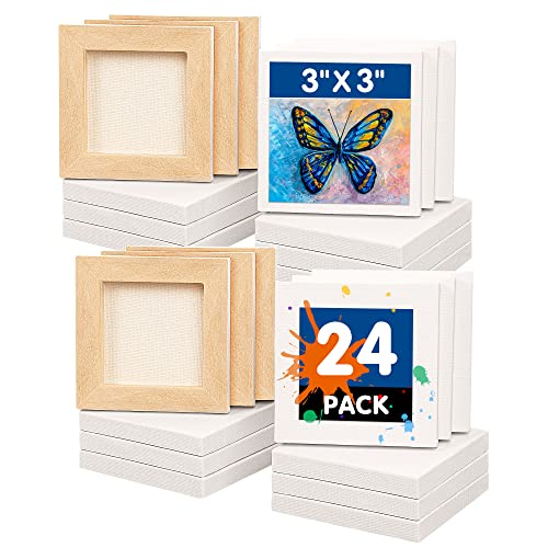 FIXSMITH Mini Stretched Canvas - 24 Pack 3 x 3 Inch, 2/5” Profile Small Square Canvases, 100% Cotton Art Primed Little Blank Canvas, Home Decor Project, Art Supplies for Acrylic Oil Painting - size: 3"X3"