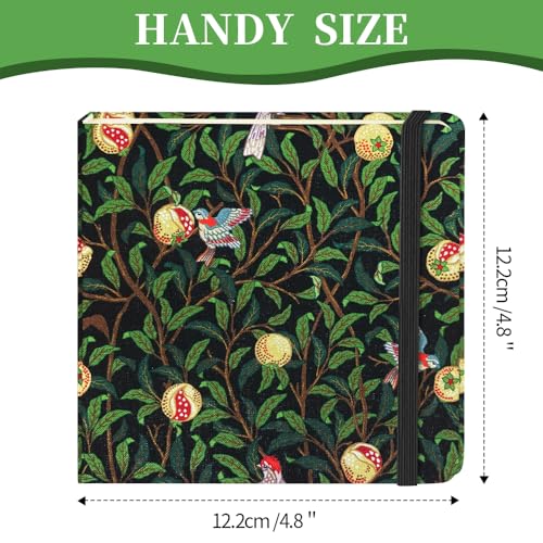 Square 4.8x4.8 inches 80gsm 96sheets/192 Pages Notebooks Blank Sketchbooks Travel Journal Pocket Hardcover Paint Writing Diary Memo Planner Cloth Cover. Pomegranate Bird - color: C Cloth Cover-Pomegranate Bird