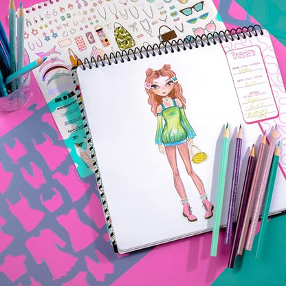 Fashion Angels Fashion Design Sketch Portfolio, Includes 40 Sketch Sheets, 4 Stencil Sheets & Stickers, Fashion Sketch Pad for Beginners & Kids Ages 6+ - color: Fashion Design