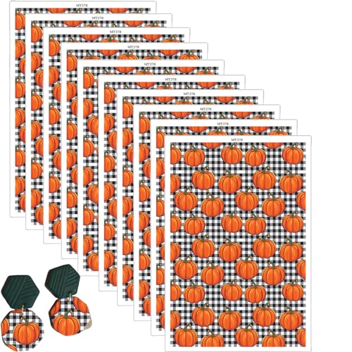 10 Pcs Halloween Polymer Clay Transfer Paper for DIY Ceramic Earrings, Pumpkin Double-Sided Water Clay DIY Mold, Disposable Clay Transfer Sheets for DIY Jewelry Making Decorations 5.82X3.93in - color: Pumpkin