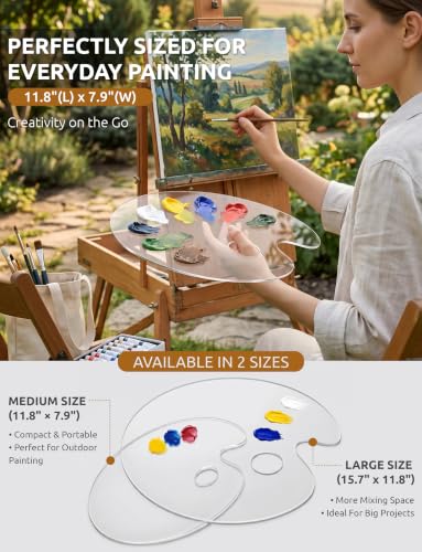DUGATO Clear Acrylic Paint Palette, 2-Pack Oval Paint Trays, 11.8 x 7.9 in | Medium Size Palette, Crystal-clear Acrylic, Non-stick Surface, Easy to Wipe Clean, Suitable for Acrylic, Oil & Watercolor - size: Oval Medium 11.8 x 7.9 inches 2pcs
