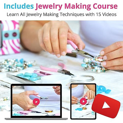 MODDA Deluxe Jewelry Making Kit with Video Course, Includes Instructions, Beads, Necklace, Bracelet, Earrings Making, Crafts for Adults, Beginners, Christmas Gift for Teens, Girls 13-15, Moms, Women - color: Deluxe Jewelry Making Kit