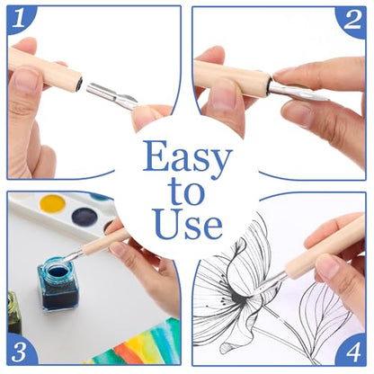 ZEYIYER 11 Pcs Dip Pens, G Pen Ink Nibs, Wooden Drawing Pen Holder with Stainless Steel Dip Pens for Comic, Drawing, Writing, Calligraphy