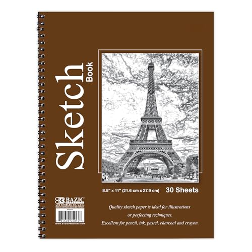 BAZIC Products Spiral Sketch Book, Side Bound, 8.5 x 11 in, 30 Sheets | 30-sheet spiral sketch book, smooth drawing paper for sketching, shading - color: 30 Sheets - 8.5"x11", size: 1-Pack