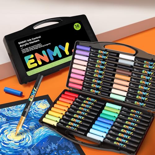 36 Colors Direct Liquid Acrylic Paint Pens, Acrylic Paint Markers Pens, Fabric Markers for Textile, Canvas, Rock, Glass, Wood, Paper, DIY, Acrylic Markers for DIY Craft Supplies - color: 36-Color