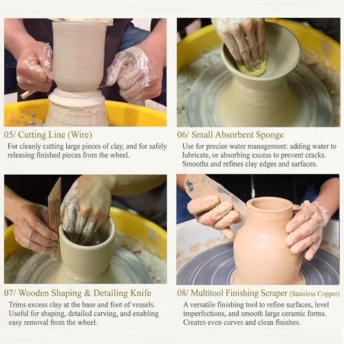 12PCS Pottery Tools Kit for Beginners Clay Sculpting & Ceramic mud Tools Set with Sponge Carving Supplies Cleaning Easy-to-Use Pottery Starter Kit for DIY Craft & Clay Modeling
